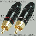 1-226G Разъем RCA "шт" металл "позолоченный" на кабель, красный и белый (Nakamichi 51мм)
