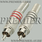 1-212 Разъем RCA "шт" металл на кабель, пайка, красный и черный (3 полосы)
