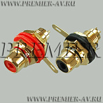 1-291G Разъем RCA "гн" металл "позолоченный" с изолятором на корпус, красный и черный
