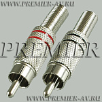 1-210 Разъем RCA "шт" металл на кабель, винт, красный и черный (2 полосы)