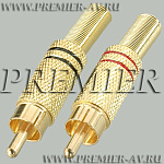 1-210G Разъем RCA "шт" металл "позолоченный" на кабель, винт, красный и черный (2 полосы)