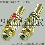 1-209G Разъем RCA "гн" металл "позолоченный" на кабель, пайка, красный и черный (2 полосы)