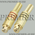 1-213G Разъем RCA "гн" металл "позолоченный" на кабель, пайка, красный и черный (3 полосы)