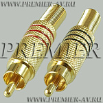 1-212G Разъем RCA "шт" металл "позолоченный" на кабель, пайка, красный и черный (3 полосы)