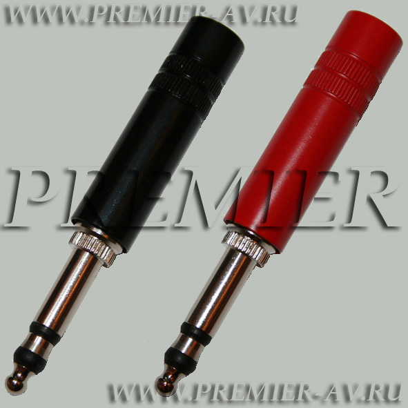 1-141 Разъем аудио B-GAUGE 6.35мм "шт" стерео металл цанга на кабель, красный и черный