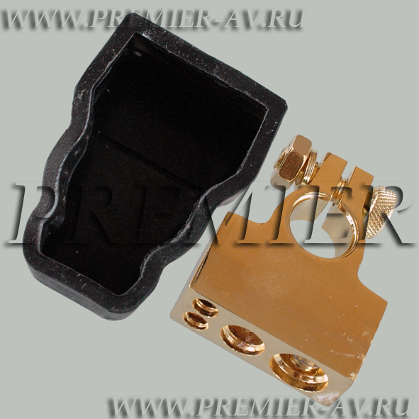 7-132 Клемма аккумуляторная "-" на 4 входа большая "позолоченная" с чехлом