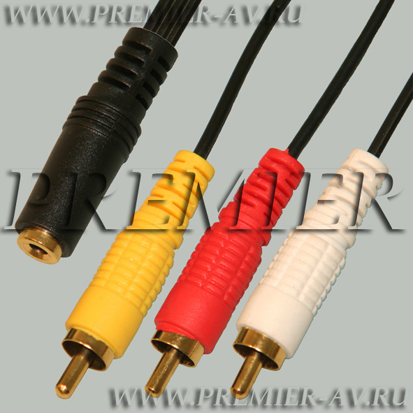 2-222G Переход 3 x RCA "шт" - 3.5мм "гн" 4 контакта пластик "позолоченный" с кабелем 0,3м