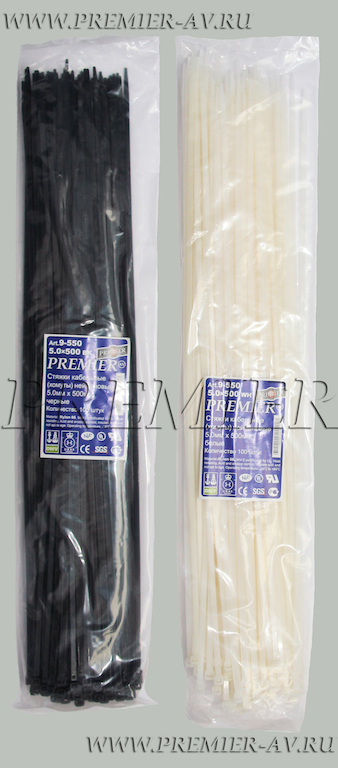 9-550-5.0x500 WH Стяжки кабельные (хомуты) нейлоновые 5.0мм x 500мм (100шт.) белые