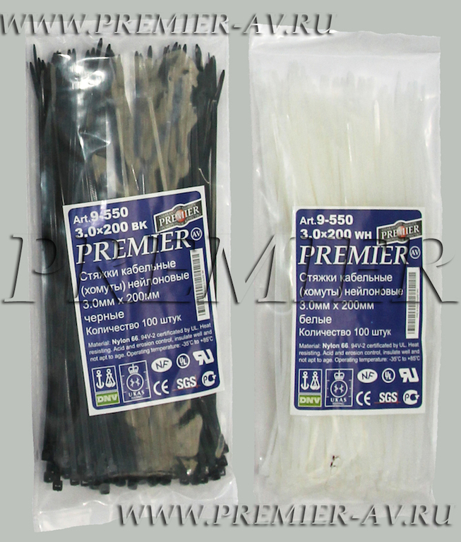 9-550-3.0x200 BK Стяжки кабельные (хомуты) нейлоновые 3.0мм x 200мм (100шт.) черные