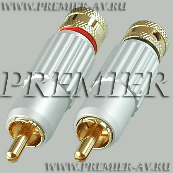 1-222G SL Разъем RCA "шт" мет "поз" цанга на кабель диаметром до 9.0мм, серебряный, красный и белый