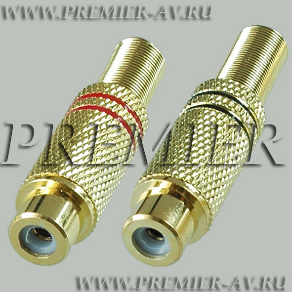 1-209G Разъем RCA "гн" металл "позолоченный" на кабель, пайка, красный и черный (2 полосы)
