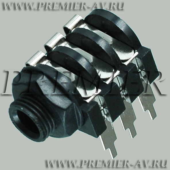 1-173 Разъем аудио 6.35мм "гн" стерео пластик на корпус с гайкой (паук)