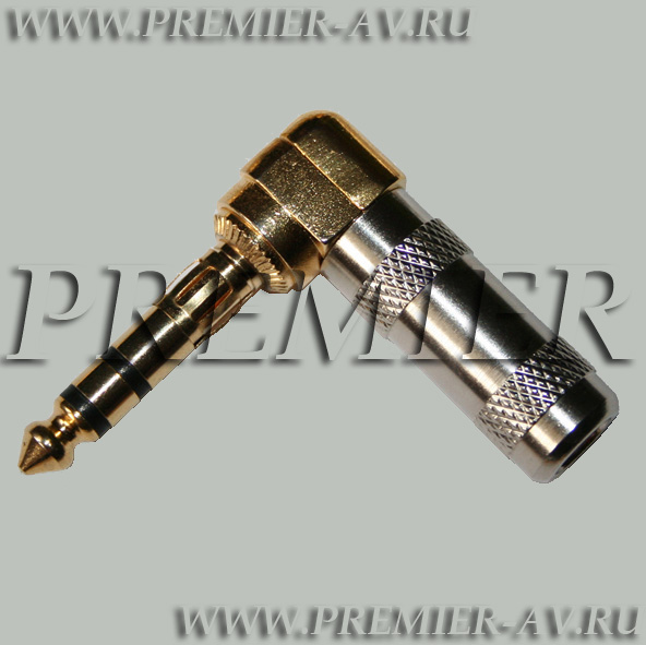 1-133G Разъем аудио 6.35мм "шт" стерео угловой металл "позолоченный" на кабель