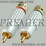 1-222G SL Разъем RCA "шт" мет "поз" цанга на кабель диаметром до 9.0мм, серебряный, красный и белый