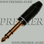 1-115G Разъем аудио 6.35мм "шт" стерео металл "позолоченный" на кабель (Nakamichi)