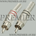 1-208 Разъем RCA "шт" металл на кабель, пайка, красный и черный (2 полосы)