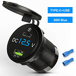 3-436 ���� �������� ���������� � ����� USB-������� � �����������, 12V/24V, 36W, 1�USB A, 1xUSB C