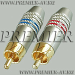 1-276G Разъем RCA "шт" металл "позолоченный" на кабель, красный и синий (YX)