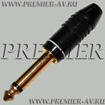1-114G Разъем аудио 6.35мм "шт" моно металл "позолоченный" на кабель (Nakamichi)