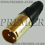 1-503G BK Разъем XLR 3P "шт" металл "позолоченный" цанга на кабель, черный