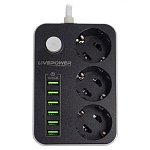 3-834 6 Адаптер питания USB, 220V, 6 USB порта:(USB Hub)+3 розетки 220V/10A