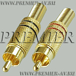 1-208G Разъем RCA "шт" металл "позолоченный" на кабель, пайка, красный и черный (2 полосы)