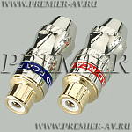 1-263G Разъем RCA "гн" металл "позолоченный" на кабель, красный и синий